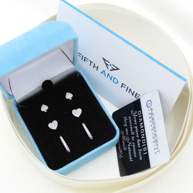 3 Pairs Set Ear Party 1/10 Cttw Natural Diamond Ace of Spade