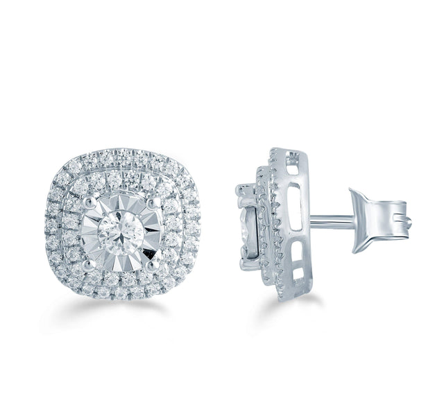 1/2CTW Diamond Cushion Cluster Stud Earring in Sterling Silv