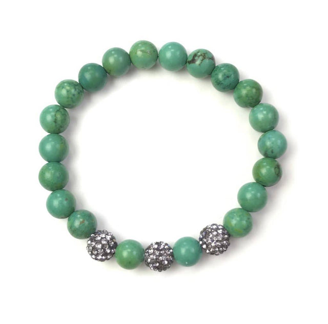 Green Turquoise and Gunmetal Pave Ball Bracelet