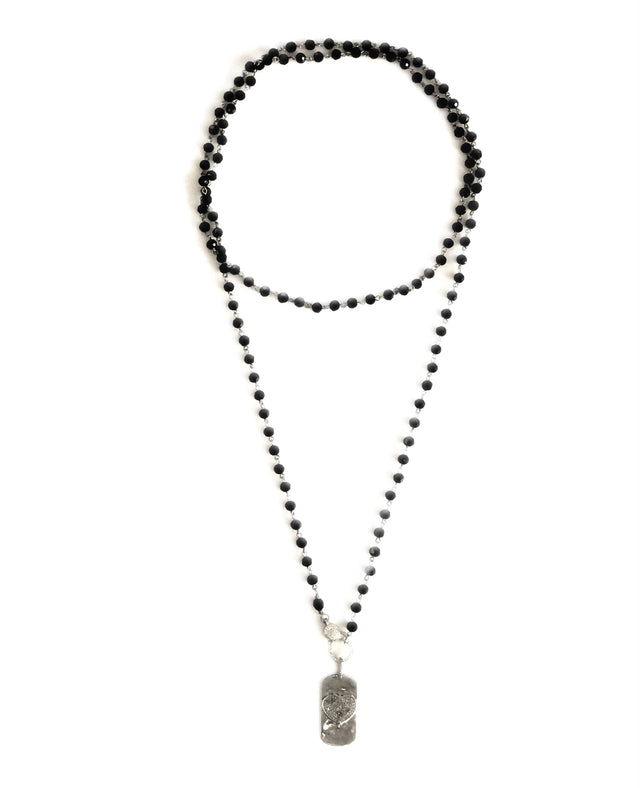 Black Onyx & Sterling Silver Diamond Heart Pendant Necklace
