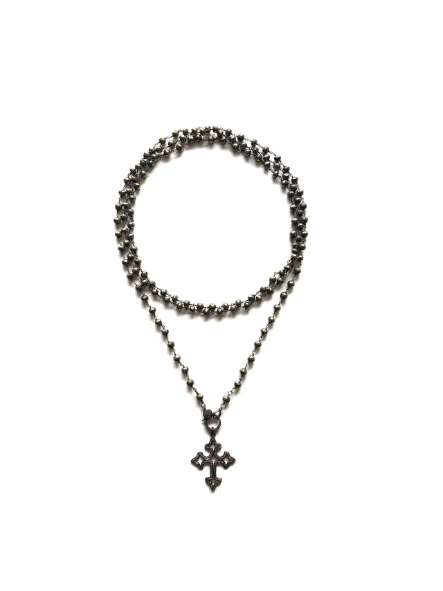 Pave Diamond Cross Pendant and Pyrite Necklace